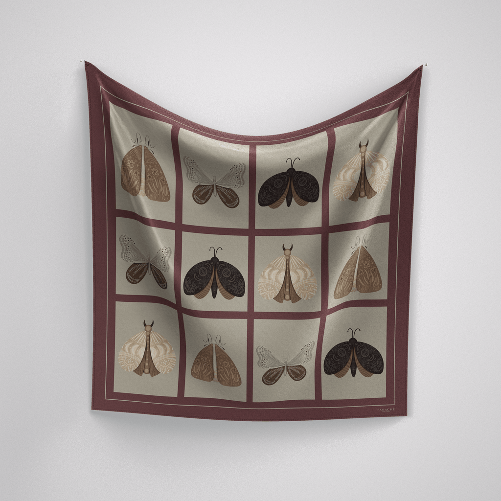 Panache Wings Of Beauty In Wine And Beige Silk Scarf