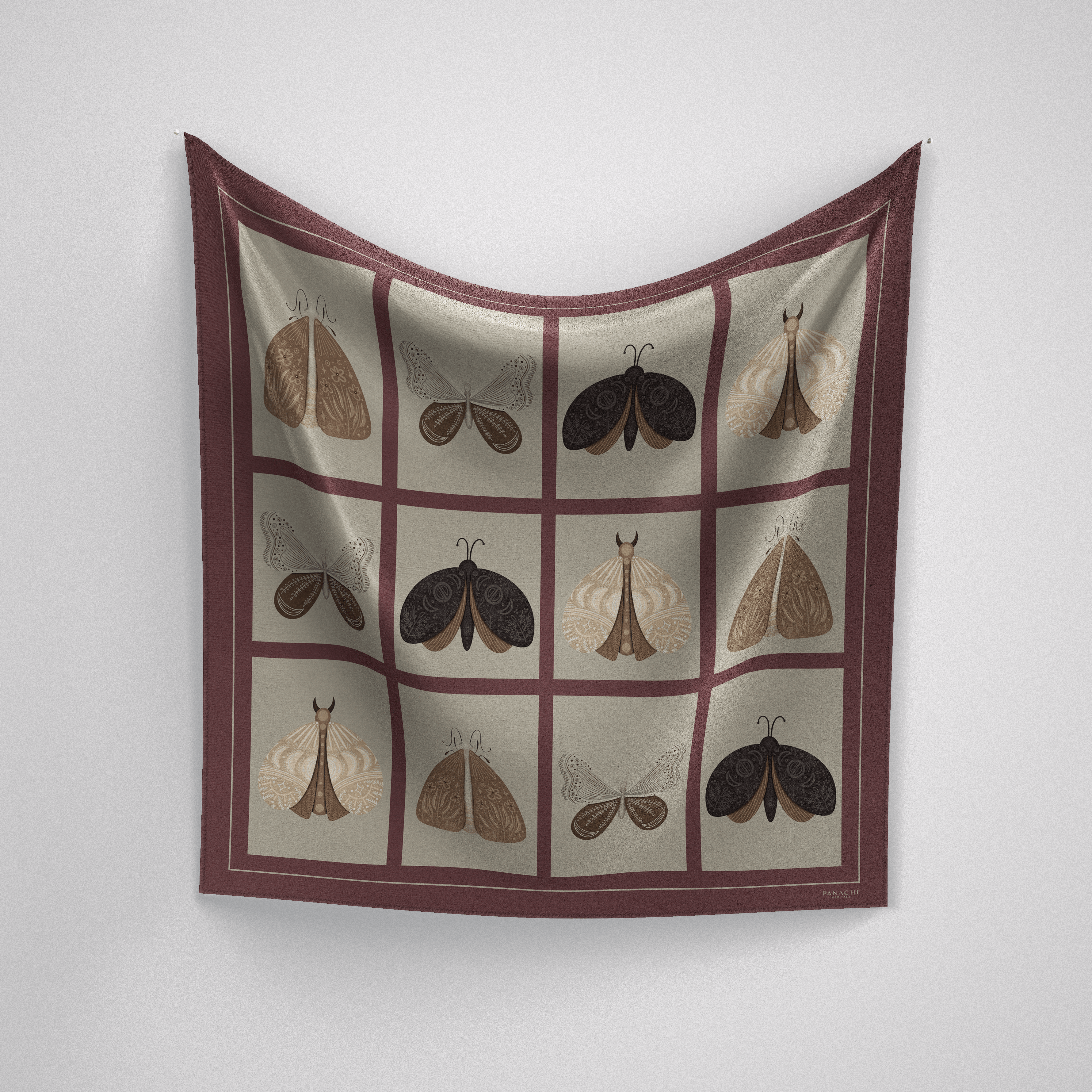 Panache Wings Of Beauty In Wine And Beige Silk Scarf