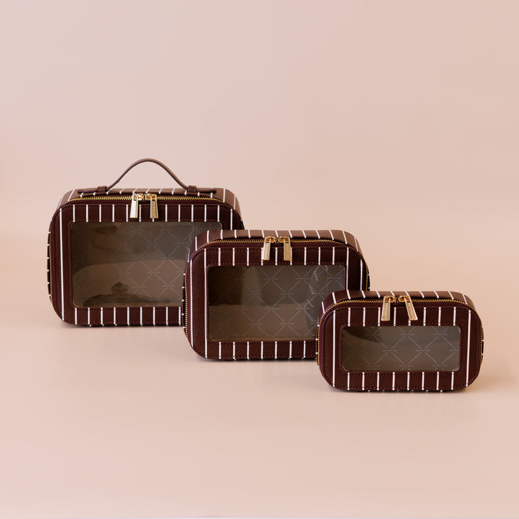 Fox & Fallow Merlot Pinstripe Cosmetic Nested Trio Set