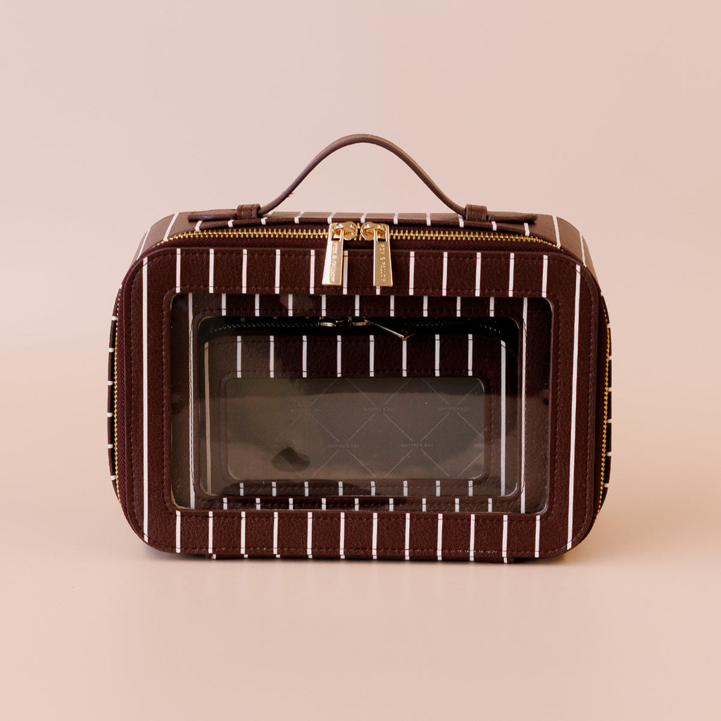 Fox & Fallow Merlot Pinstripe Cosmetic Nested Trio Set