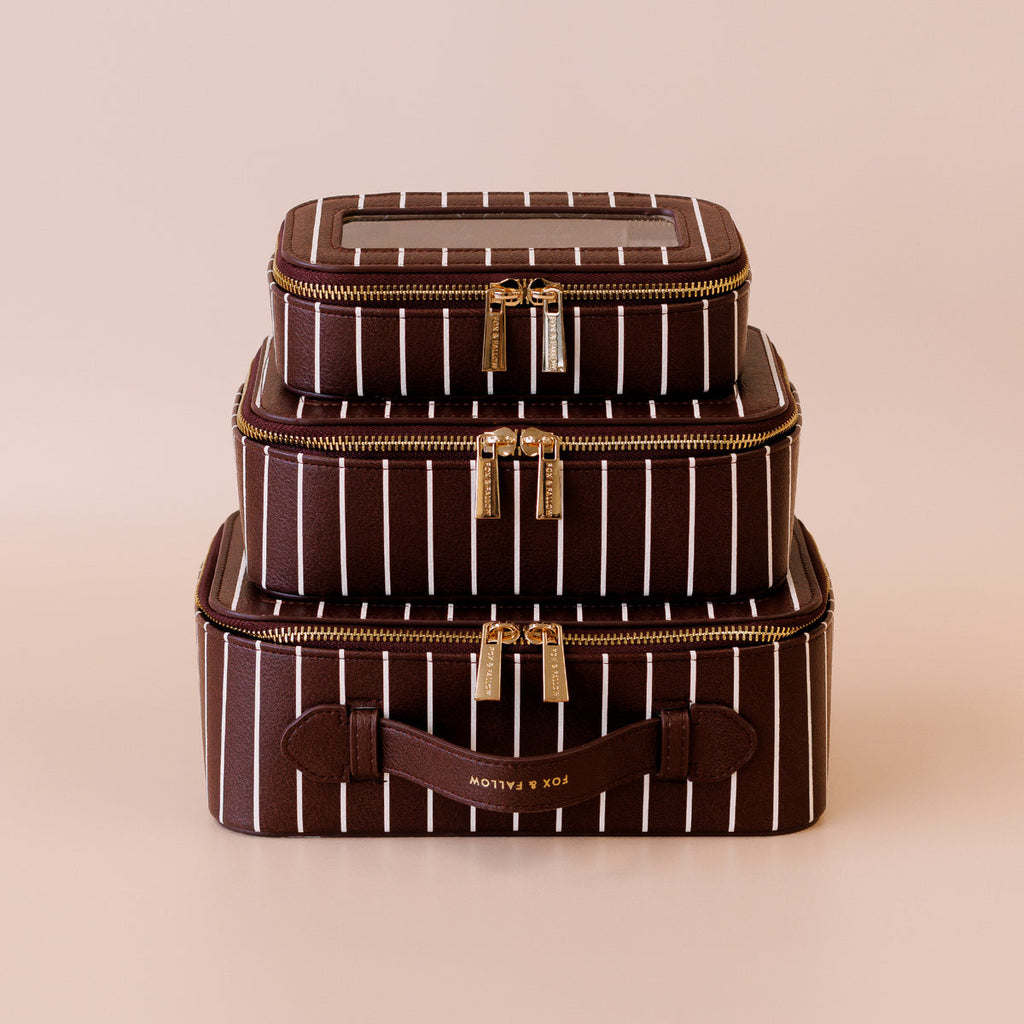 Fox & Fallow Merlot Pinstripe Cosmetic Nested Trio Set