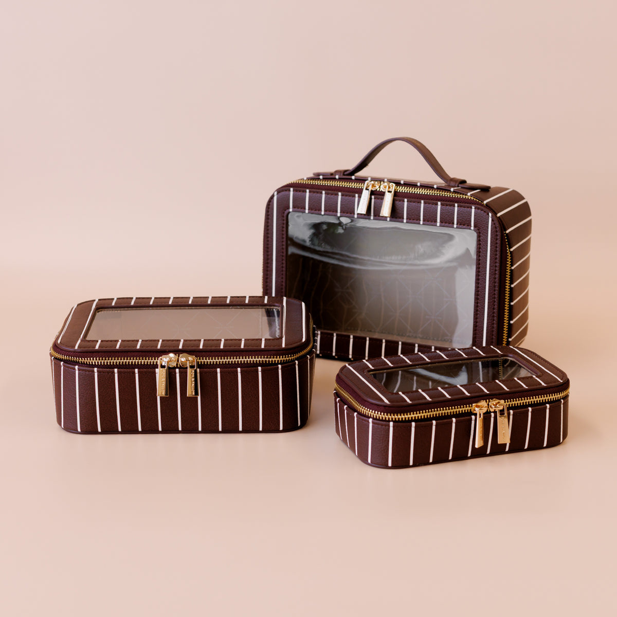 Fox & Fallow Merlot Pinstripe Cosmetic Nested Trio Set