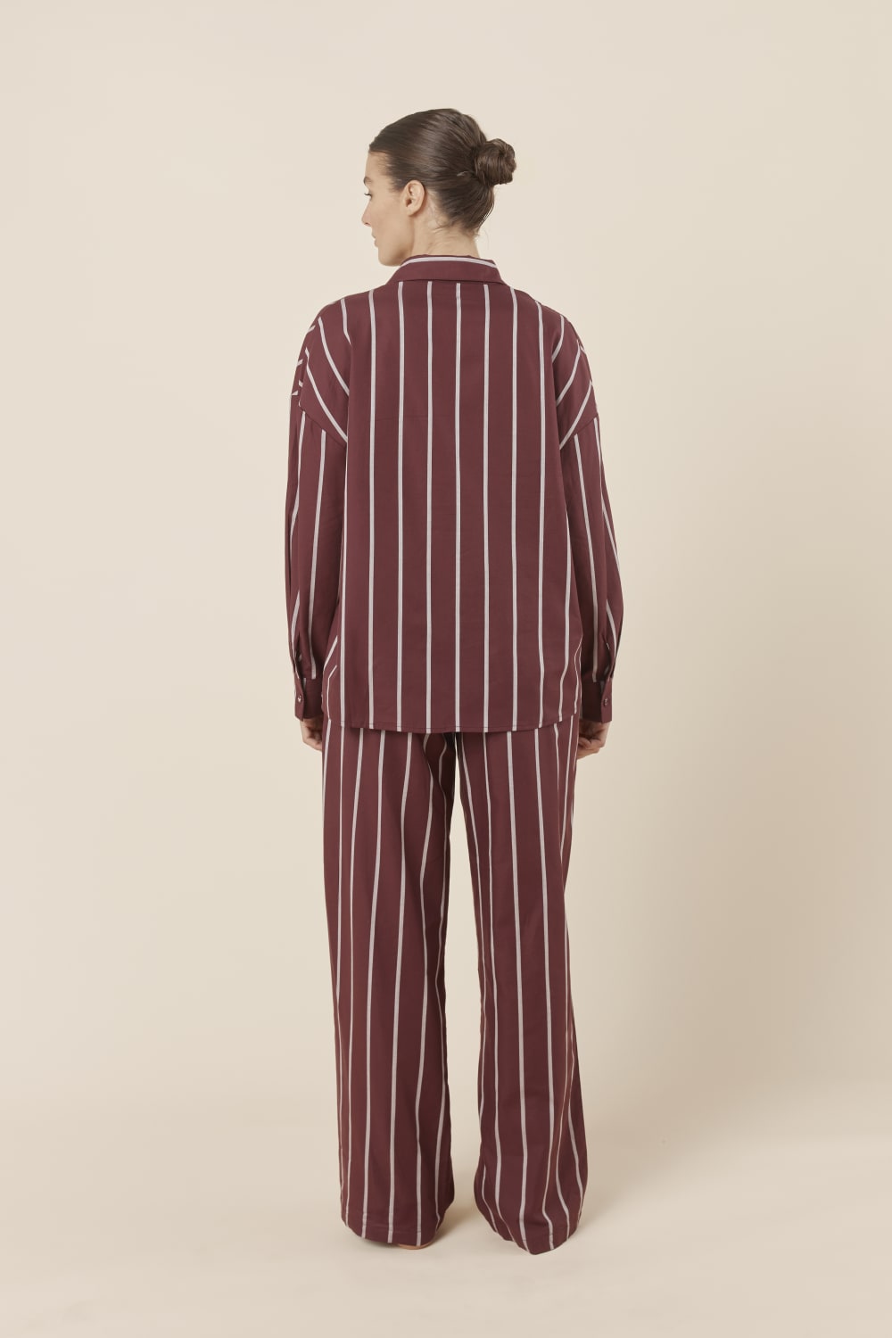 Chloe Cotton Striped PJ Set - Burgundy
