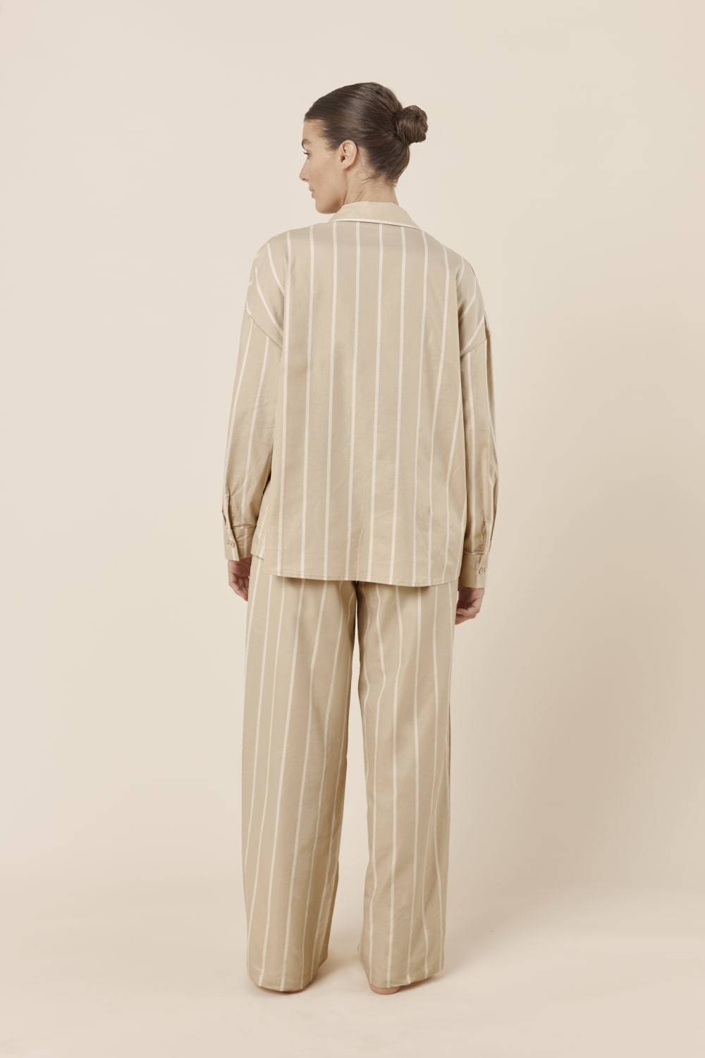 Chloe Cotton Striped PJ Set - Biscuit