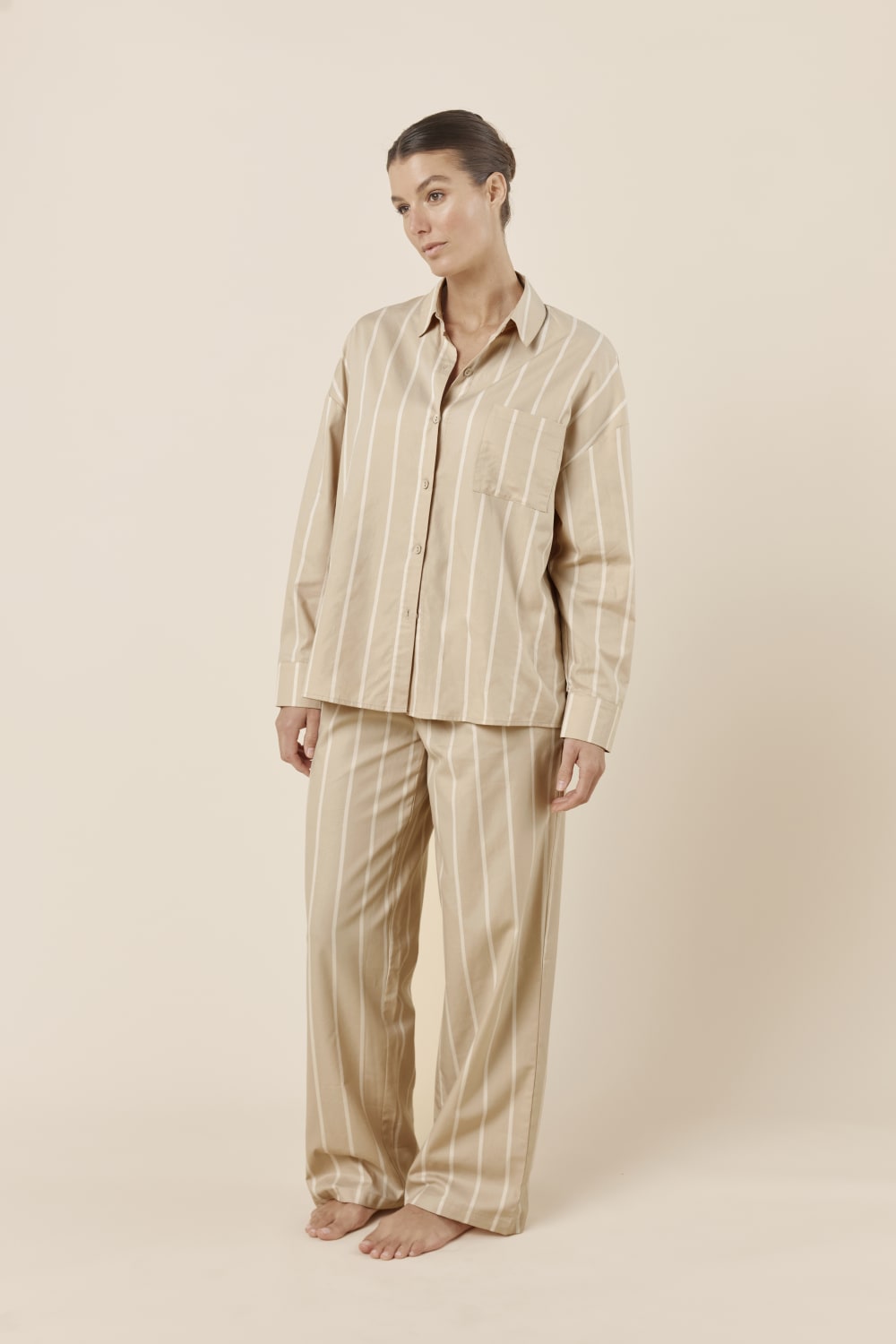 Chloe Cotton Striped PJ Set - Biscuit