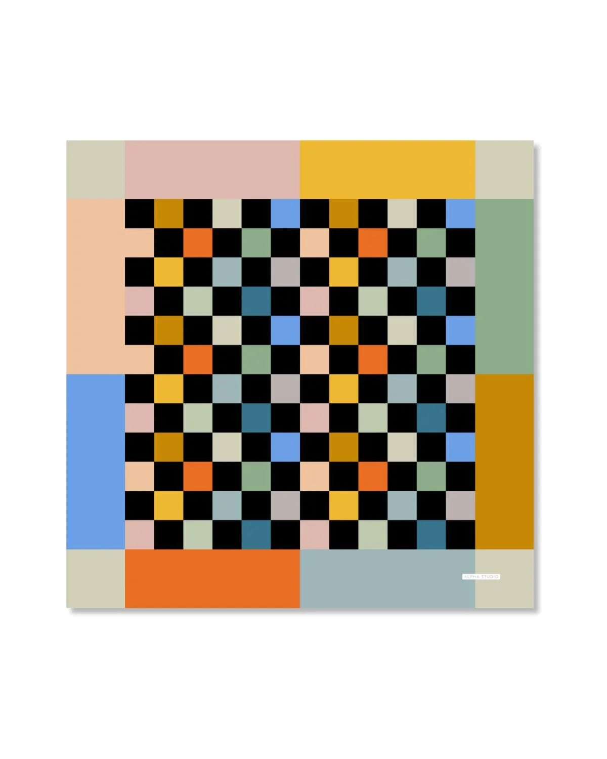 Alpha Studio Colmar Checkerboard Retro Frayed 90 Square