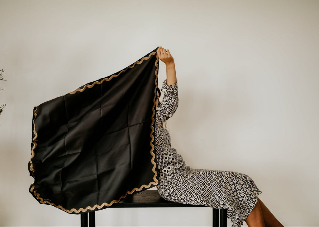 Olympia Sophie Midi Scarf - Ebony/Gold