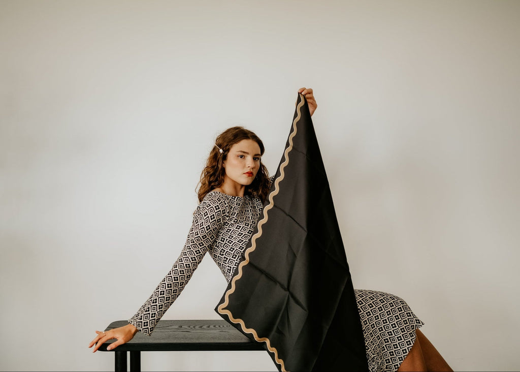 Olympia Sophie Midi Scarf - Ebony/Gold