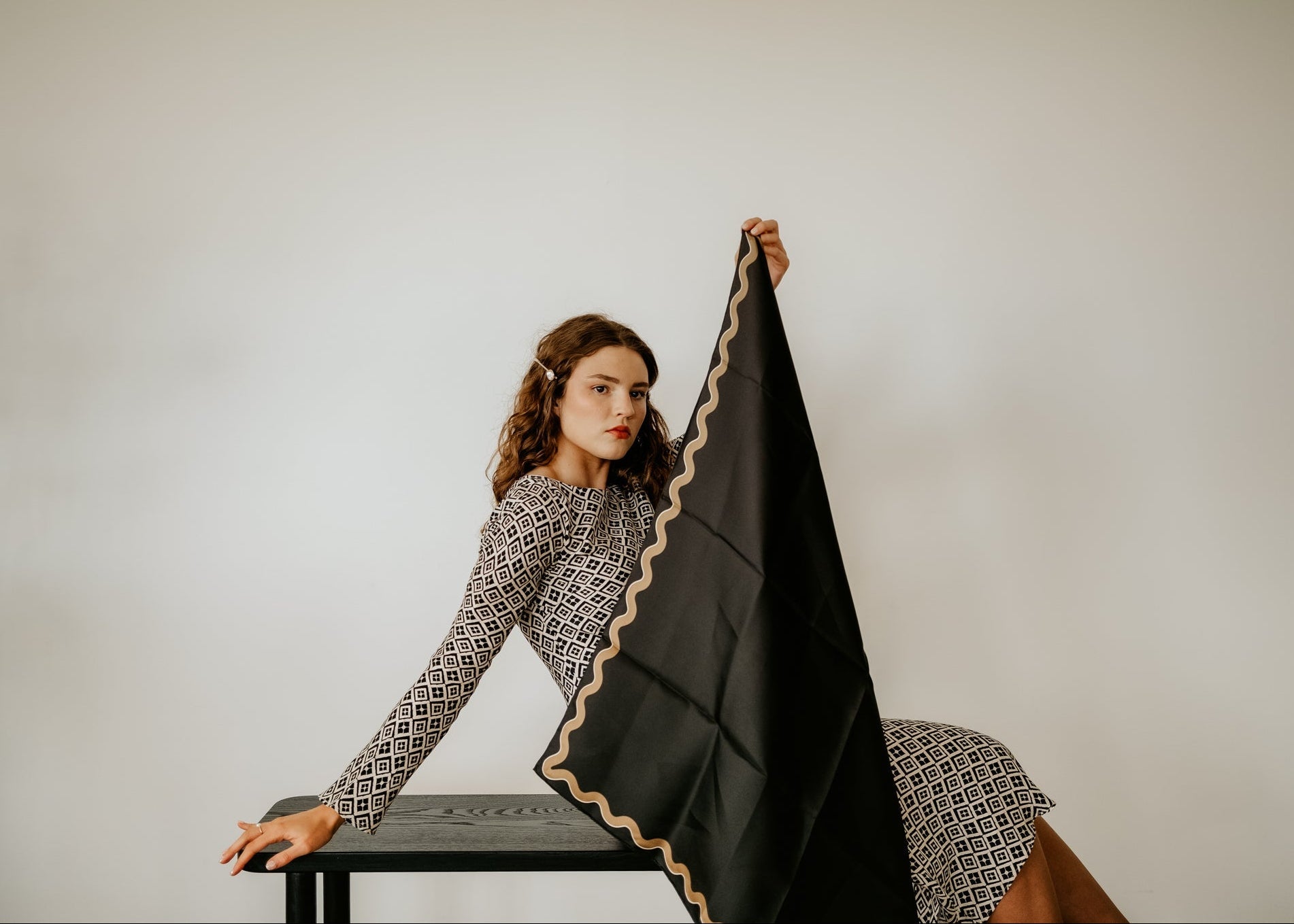 Olympia Sophie Midi Scarf - Ebony/Gold