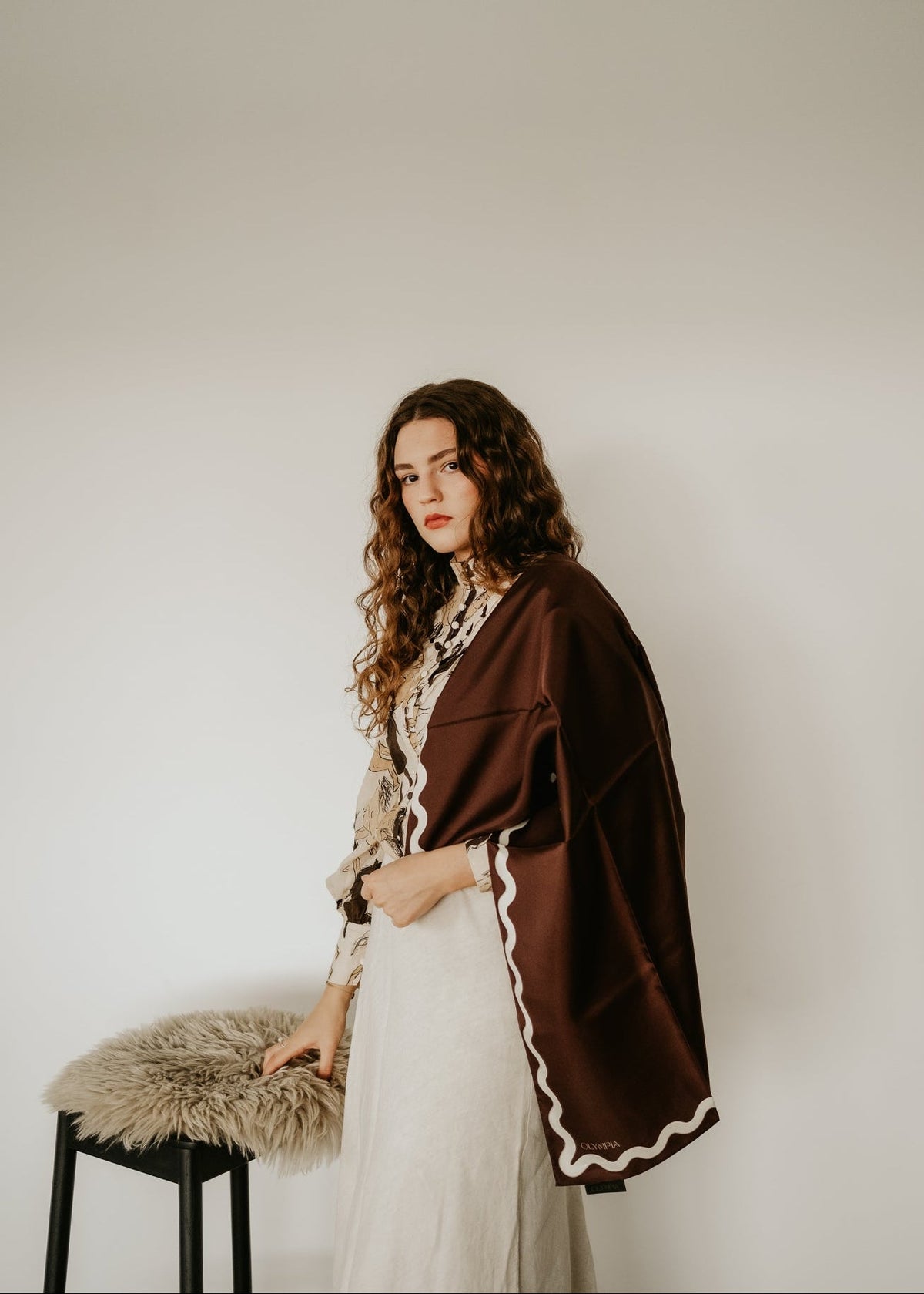 Olympia Sophie Cocoa Cream Midi Scarf