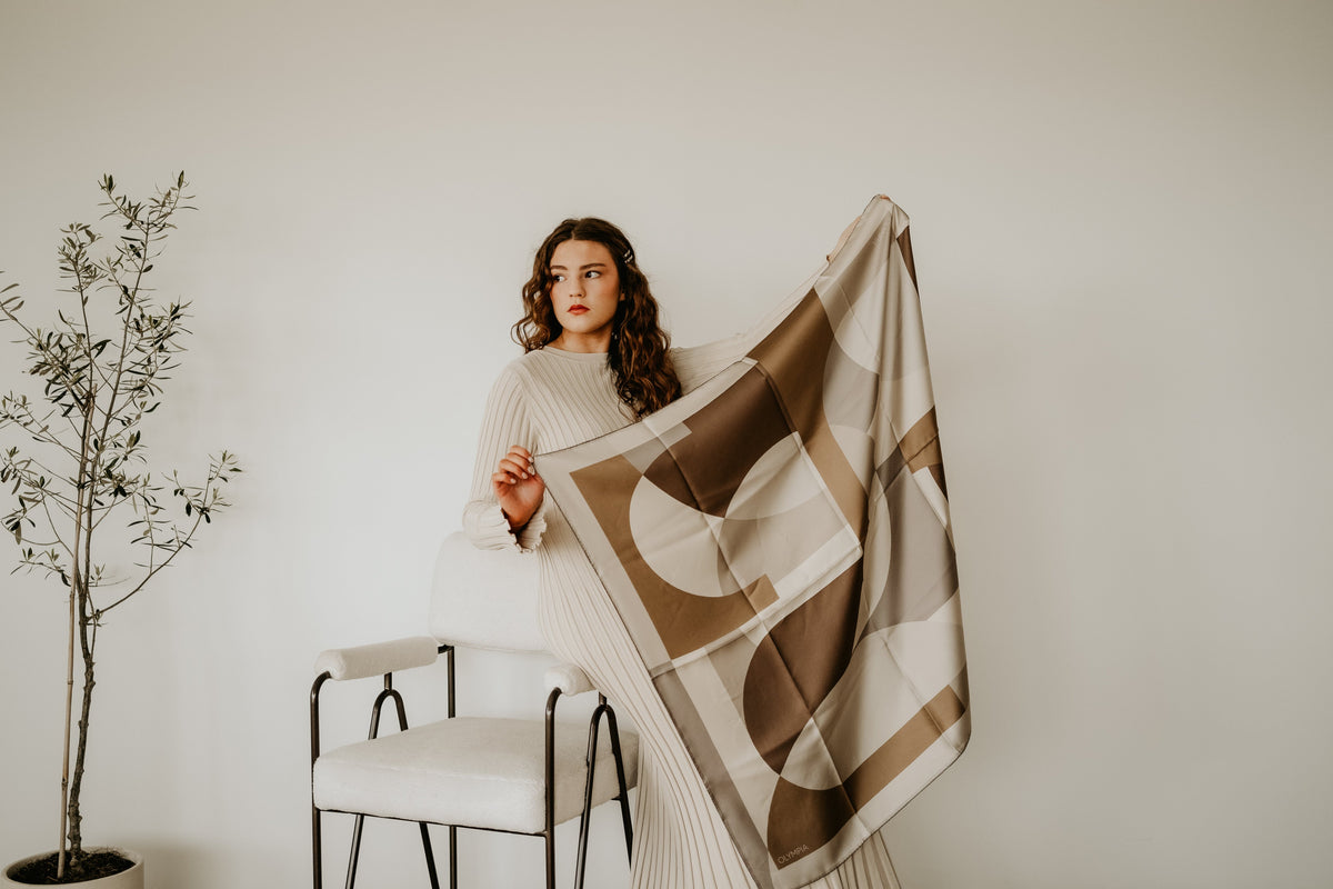 Olympia Melba Brandy Cream Midi Silk Scarf