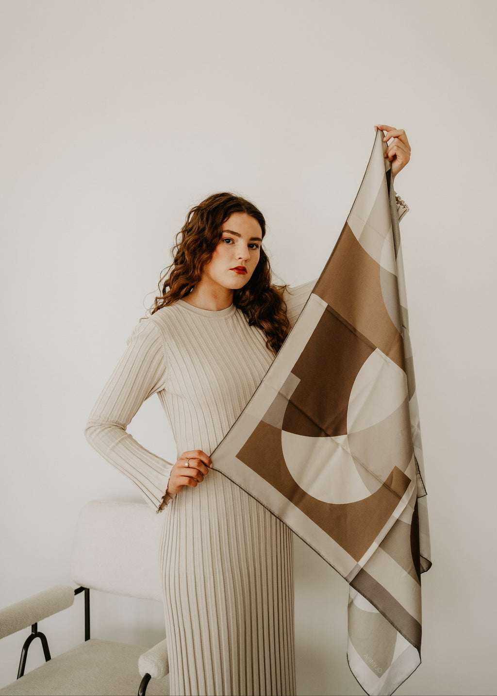 Olympia Melba Brandy Cream Midi Silk Scarf