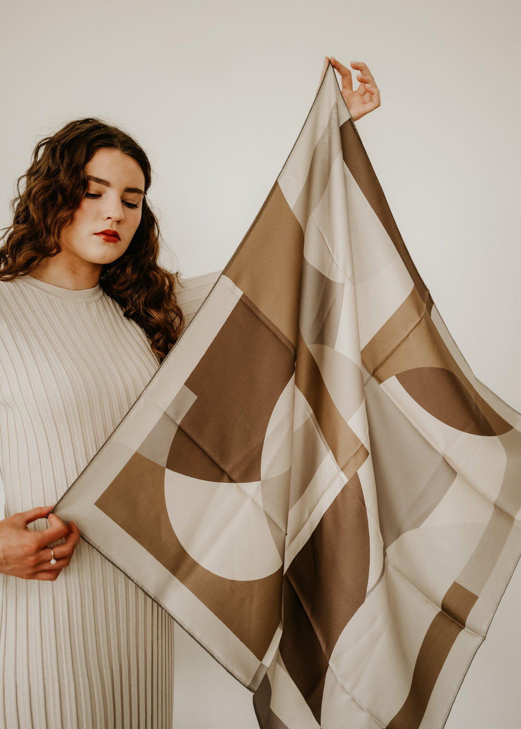 Olympia Melba Brandy Cream Midi Silk Scarf