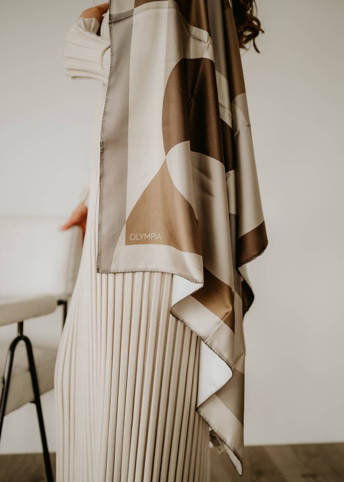 Olympia Melba Brandy Cream Midi Silk Scarf