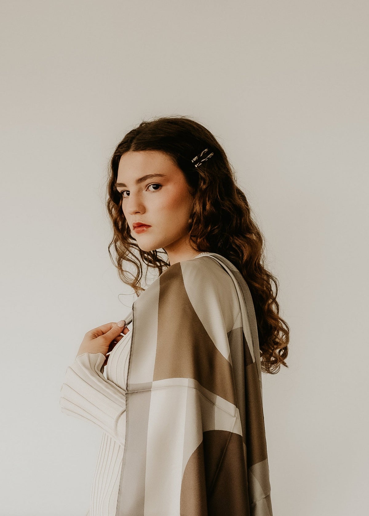 Olympia Melba Brandy Cream Midi Silk Scarf