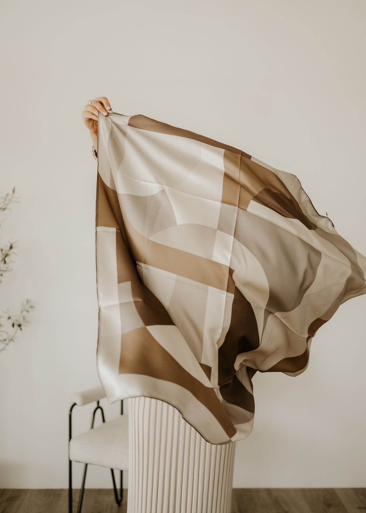 Olympia Melba Brandy Cream Midi Silk Scarf