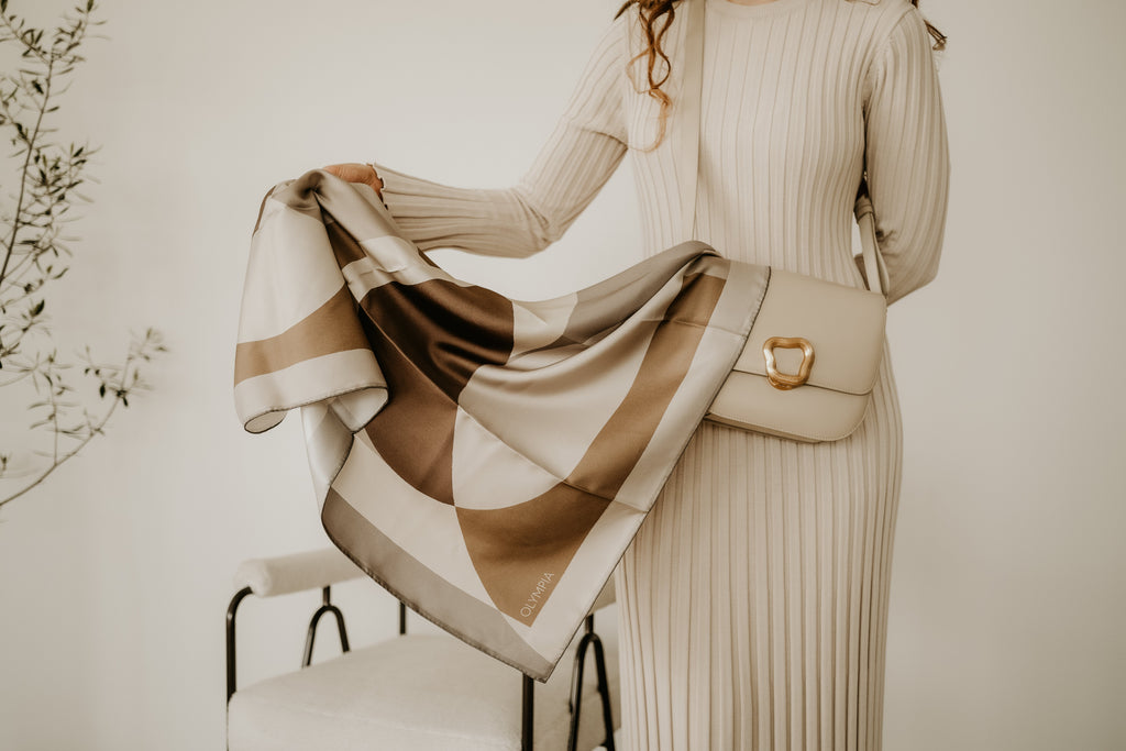 Olympia Melba Brandy Cream Midi Silk Scarf
