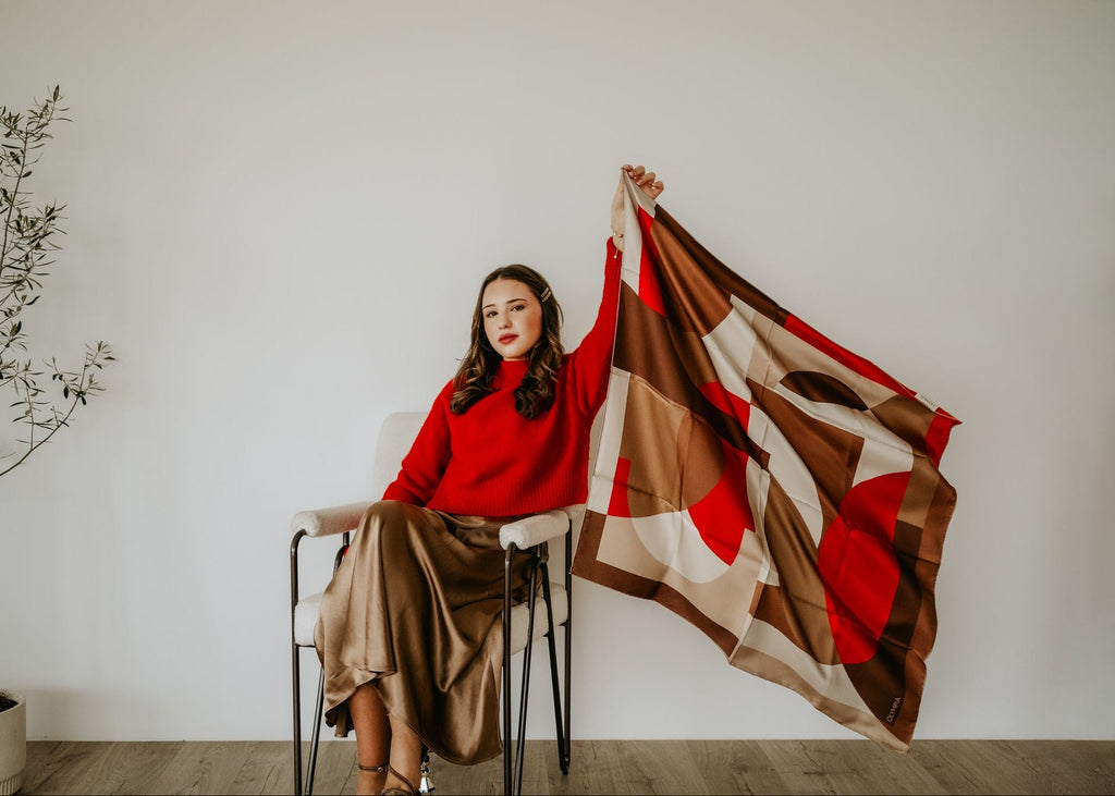 Olympia Melba Campari Clay Midi Silk Scarf