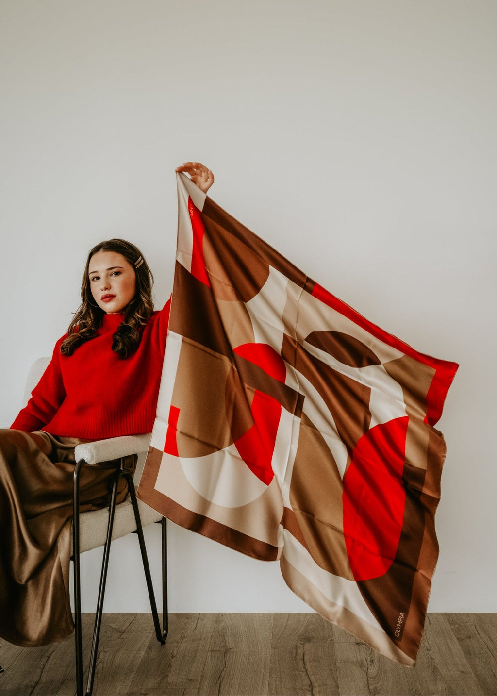 Olympia Melba Campari Clay Midi Silk Scarf
