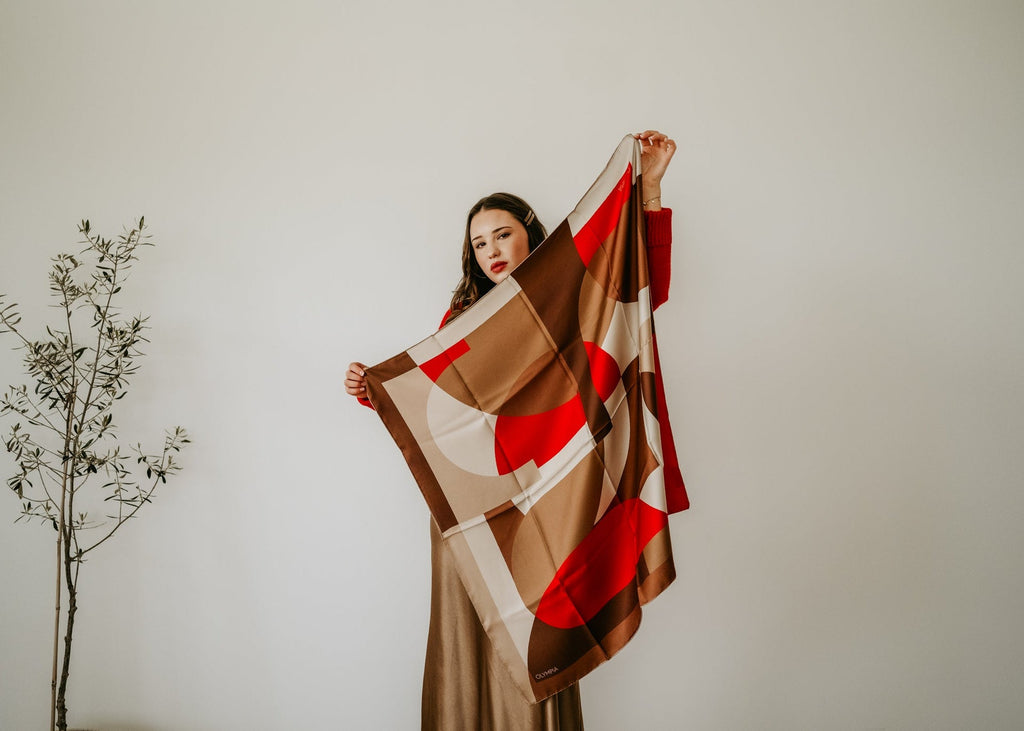 Olympia Melba Campari Clay Midi Silk Scarf