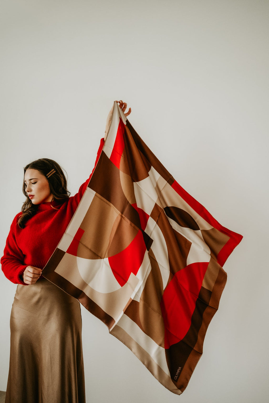 Olympia Melba Campari Clay Midi Silk Scarf