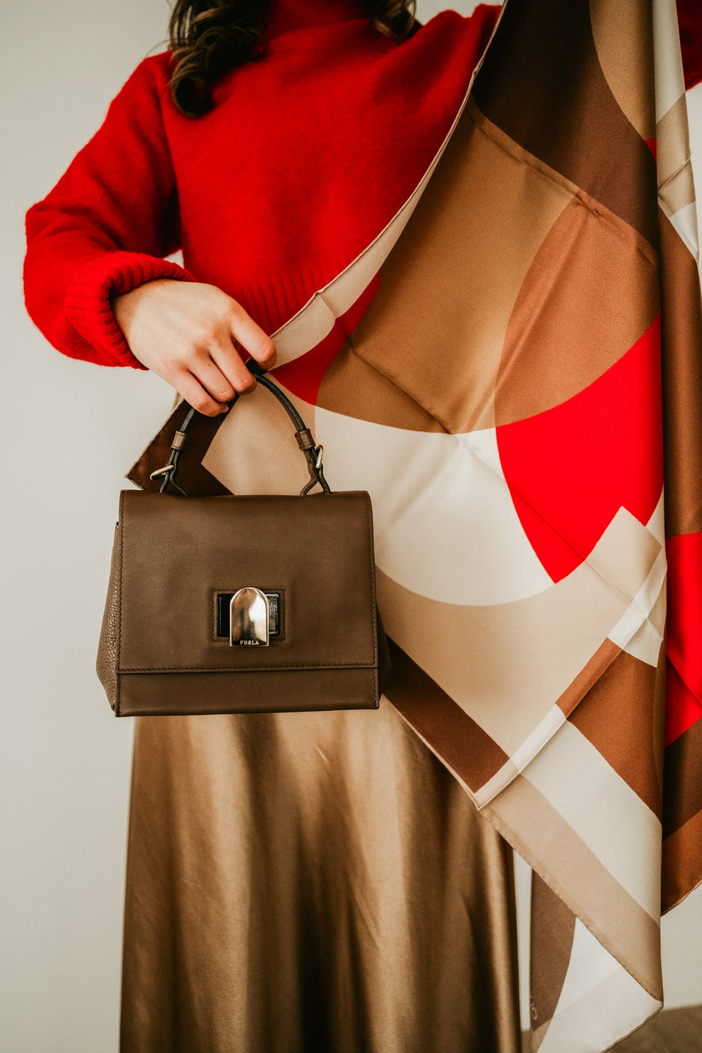 Olympia Melba Campari Clay Midi Silk Scarf