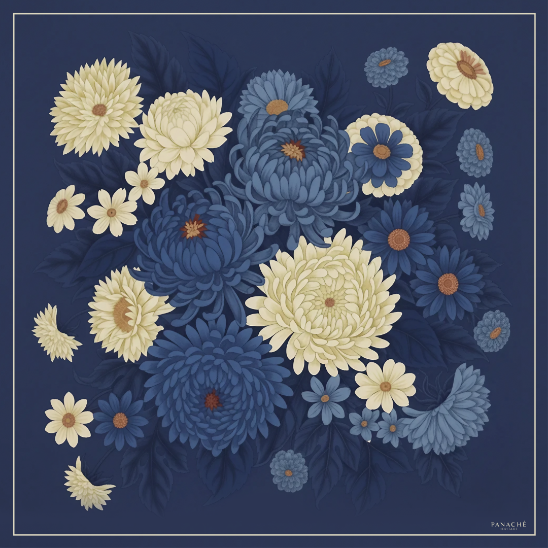 Panache Bouquet Blue Silk Scarf