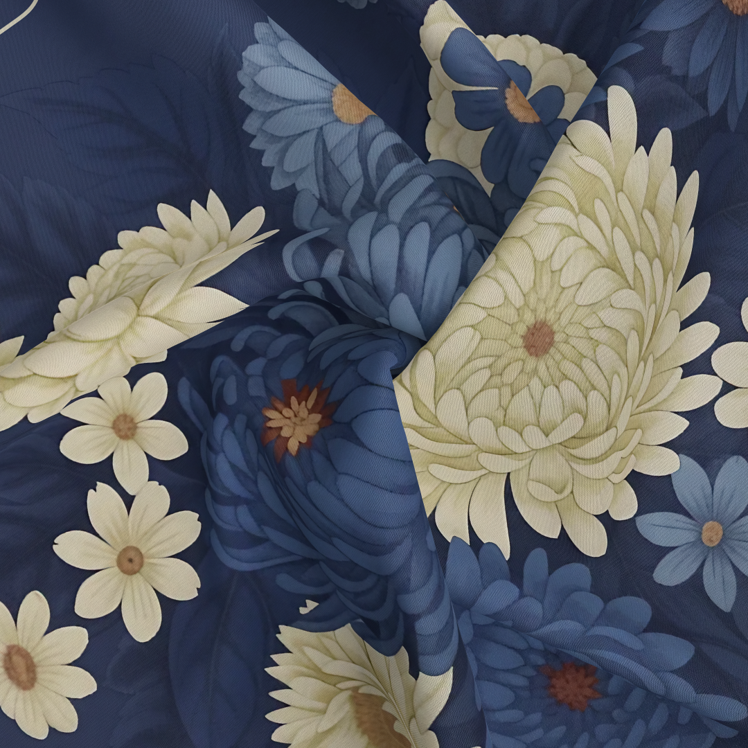 Panache Bouquet Blue Silk Scarf