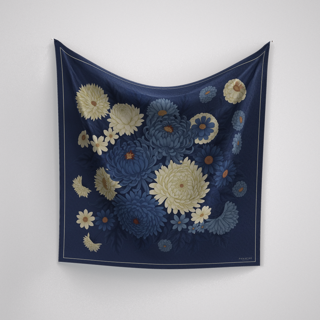 Panache Bouquet Blue Silk Scarf