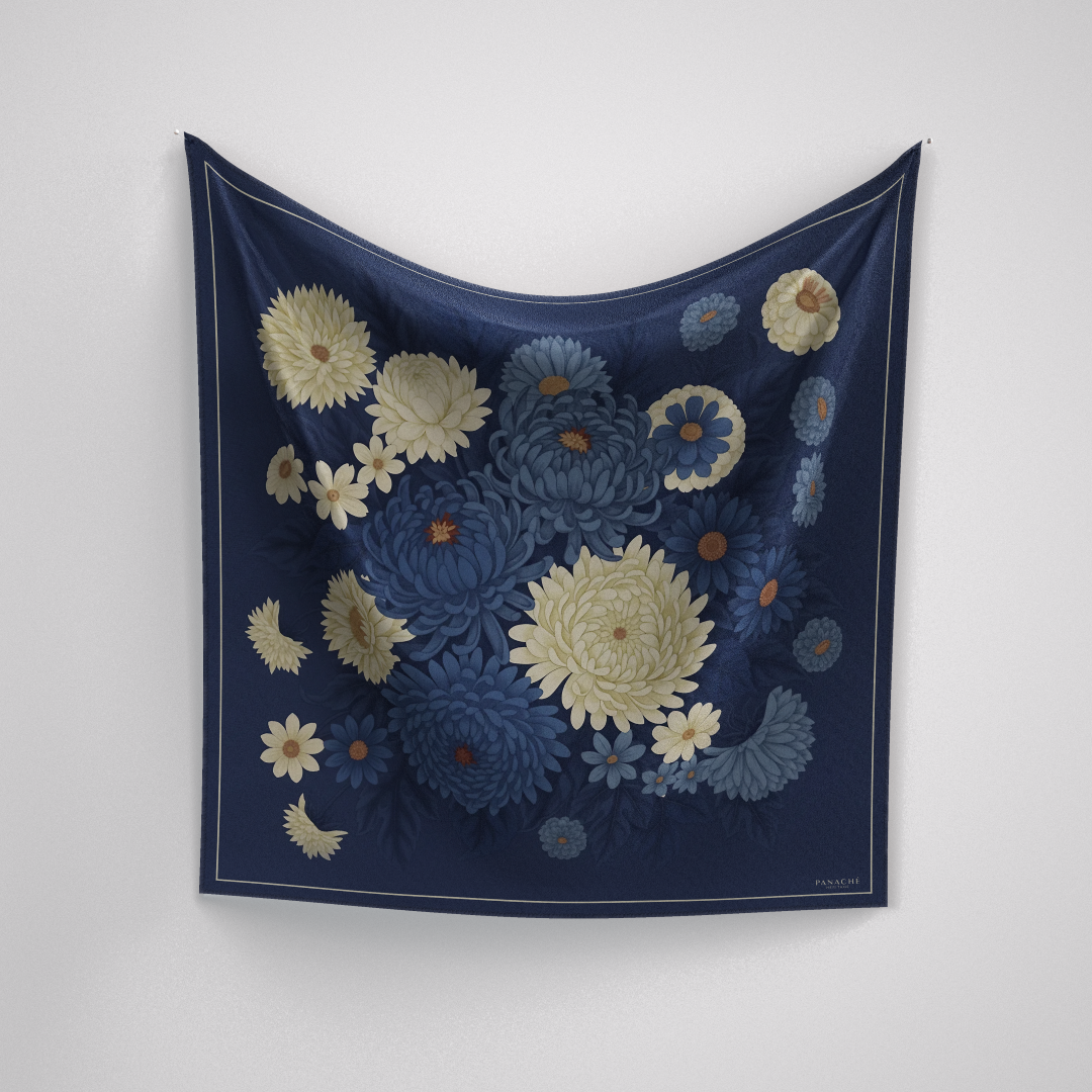 Panache Bouquet Blue Silk Scarf