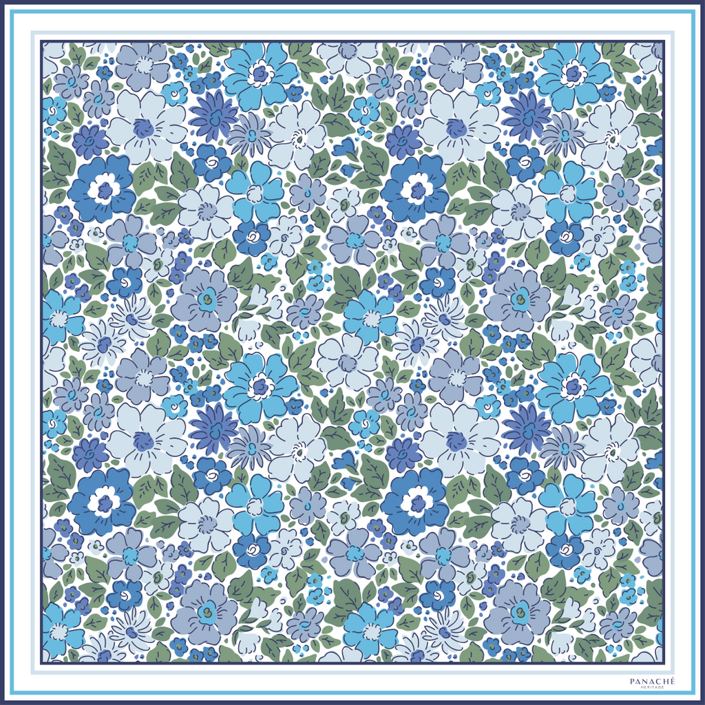 Panache Wild Flower In Blue Silk Scarf