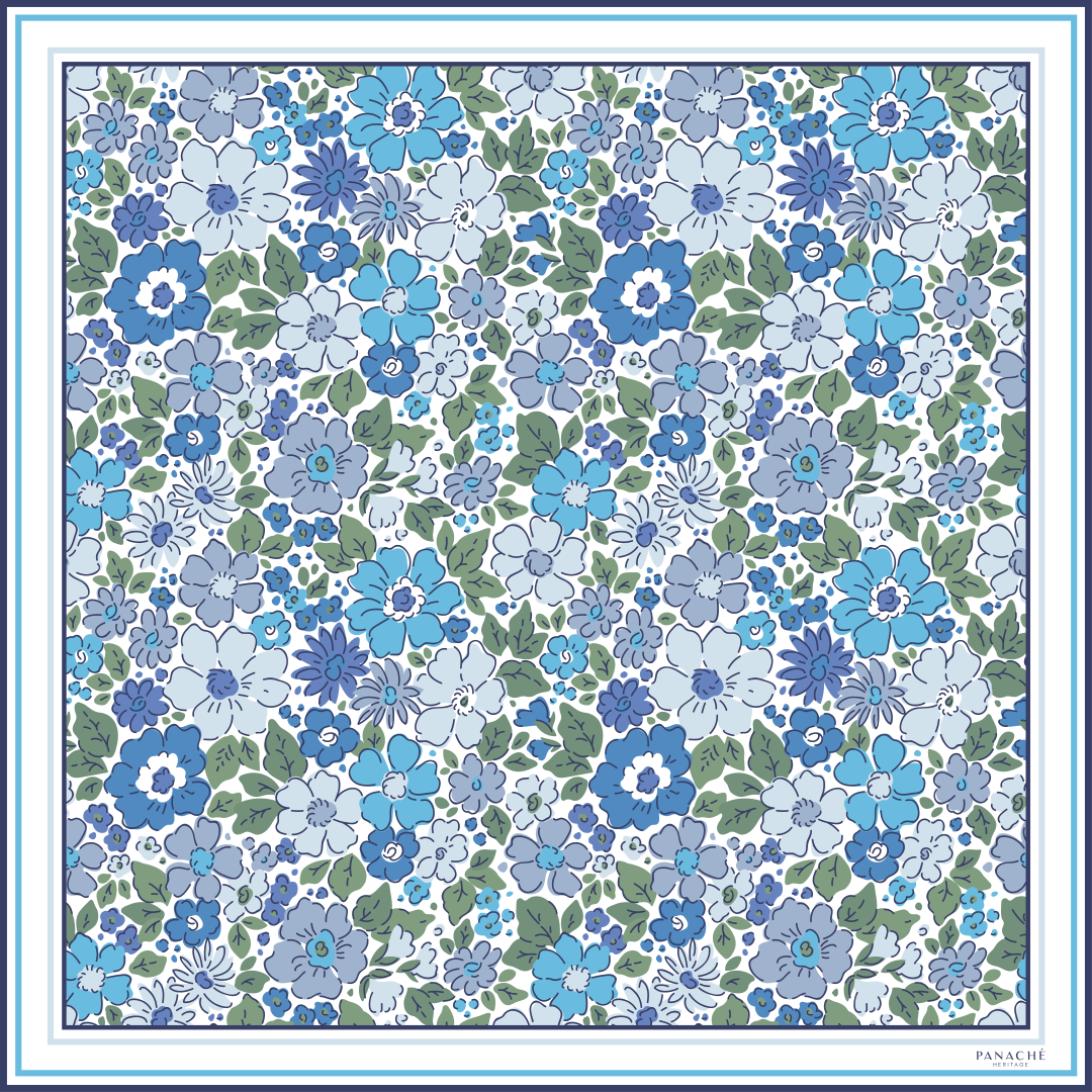Panache Wild Flower In Blue Silk Scarf