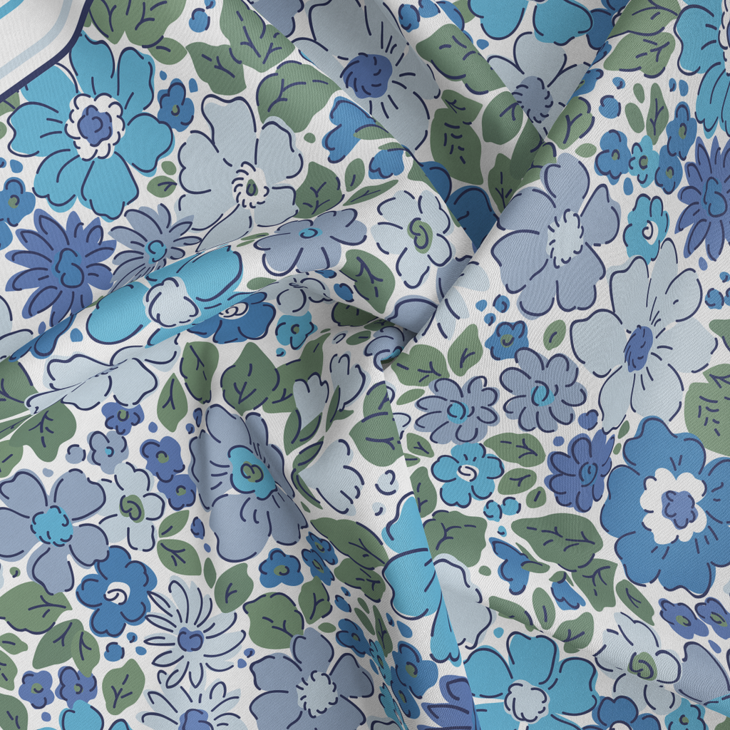 Panache Wild Flower In Blue Silk Scarf