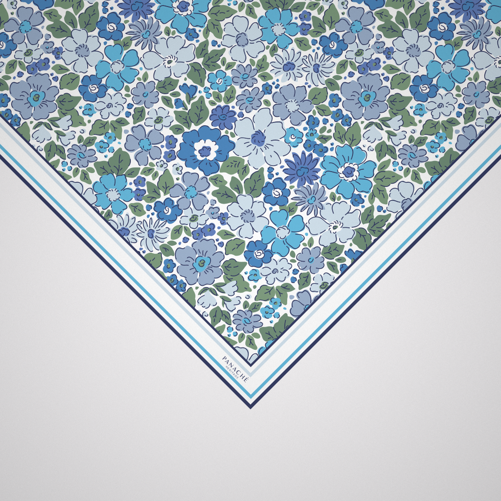 Panache Wild Flower In Blue Silk Scarf