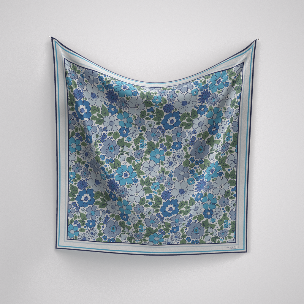 Panache Wild Flower In Blue Silk Scarf