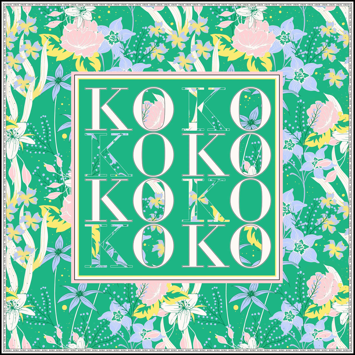 Koko Monde Botanics Green Embellished Silk Scarf