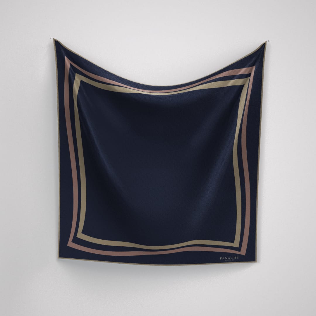 Panache Classique Navy And Tan Silk Scarf