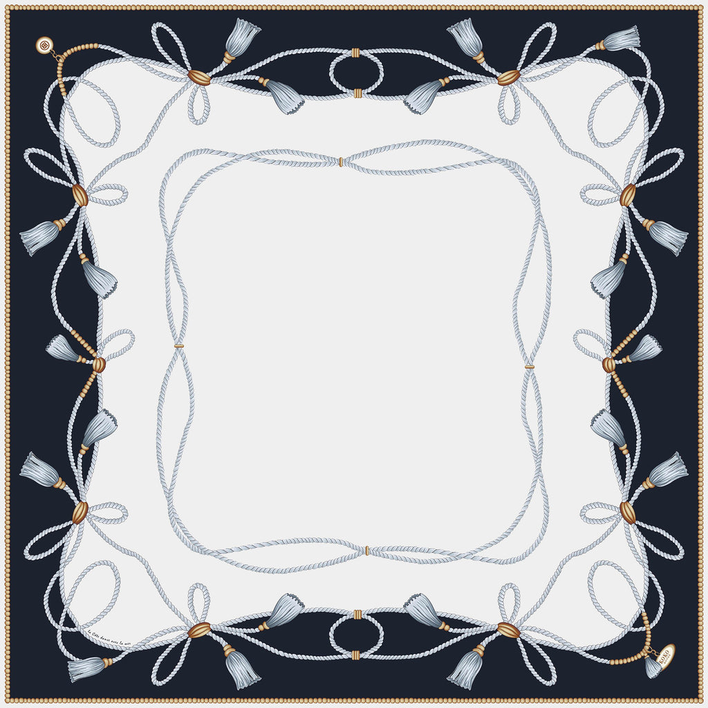 Koko Monde La Côte Navy Silk Scarf