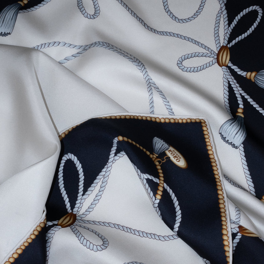 Koko Monde La Côte Navy Silk Scarf