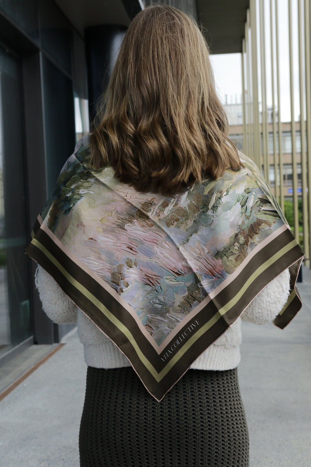 Vela Collective Olive Landscape Silk Scarf