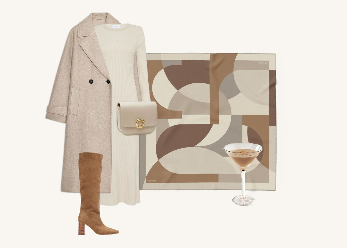Olympia Melba Brandy Cream Midi Silk Scarf