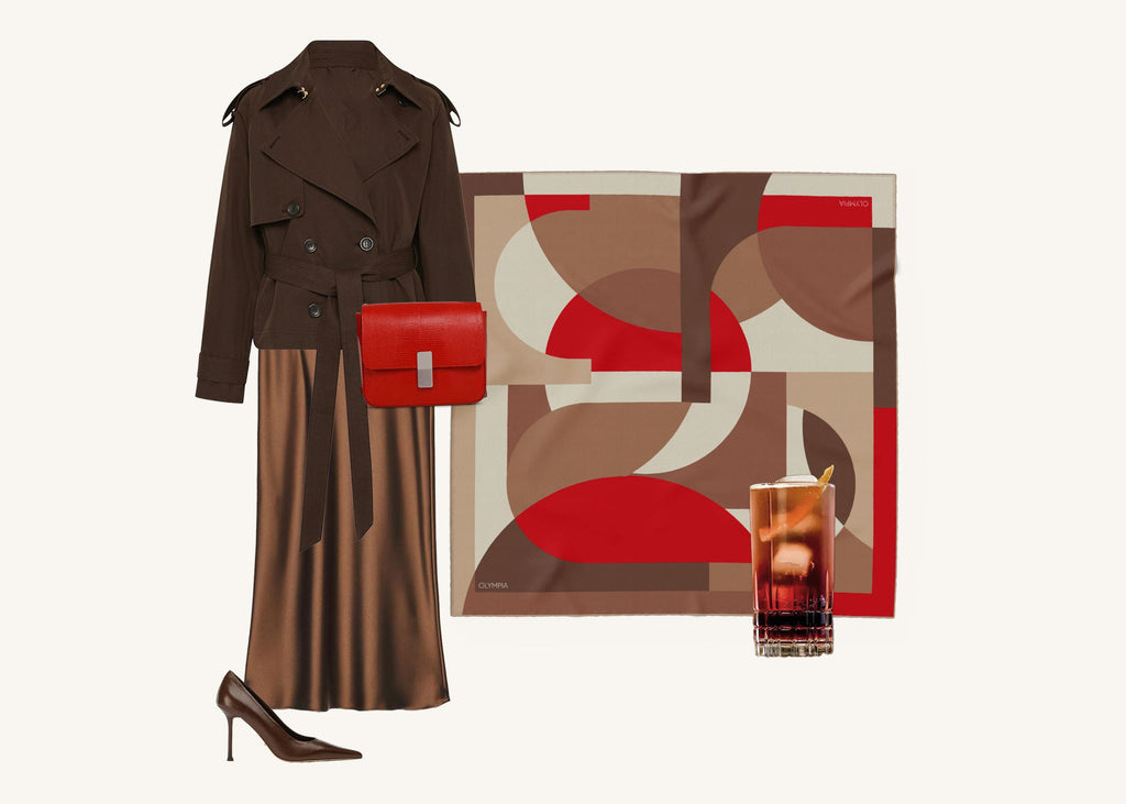 Olympia Melba Campari Clay Midi Silk Scarf