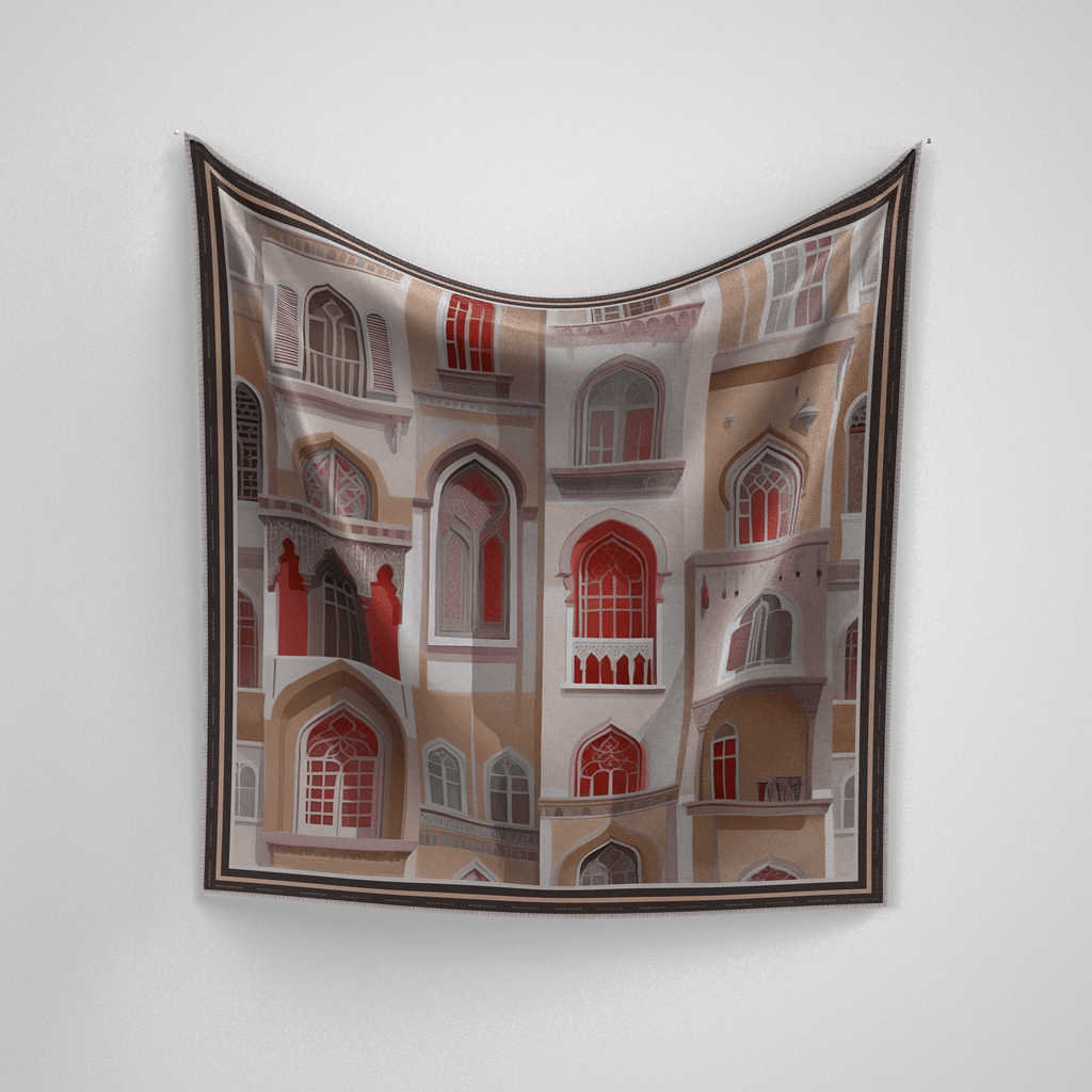 Panache A Moroccan Tale In Browns & Red Silk Scarf