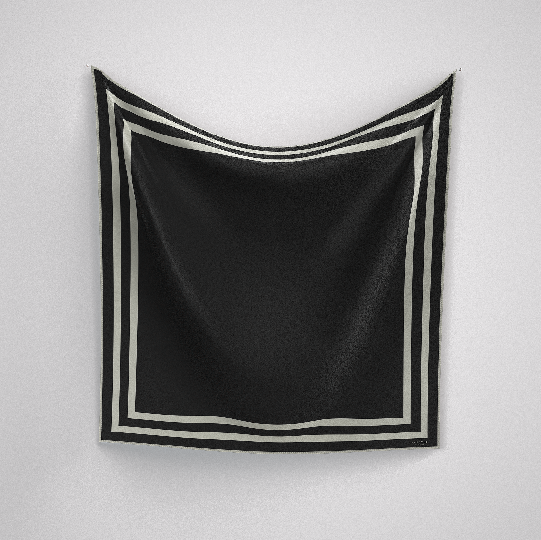 Panache Classic Border Scarf - Black + White Silk Scarf