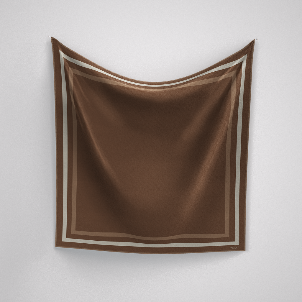 Panache Classic Border Scarf - Brown Silk Scarf