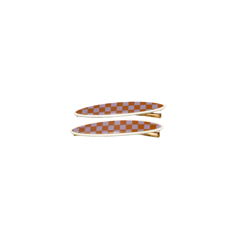 Panache Maya Oval Clips - Lilac and Tan Checker