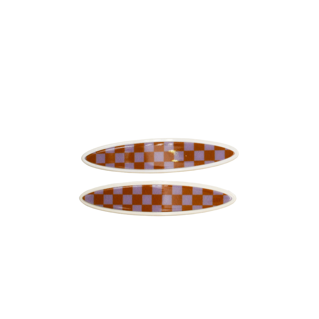 Panache Maya Oval Clips - Lilac and Tan Checker