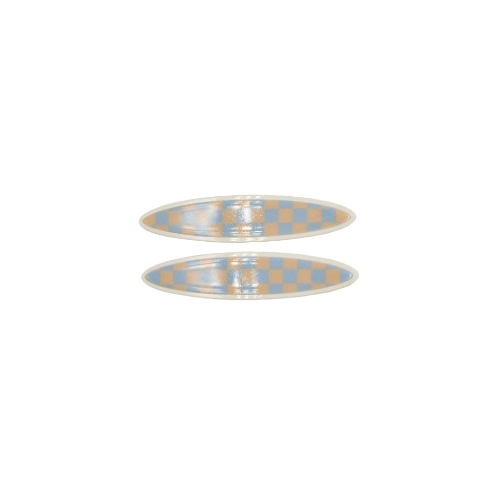 Panache Maya Oval Clips - Blue and Beige Checker