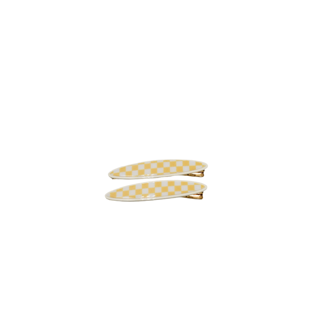 Panache Maya Oval Clips - Lemon and White Checker