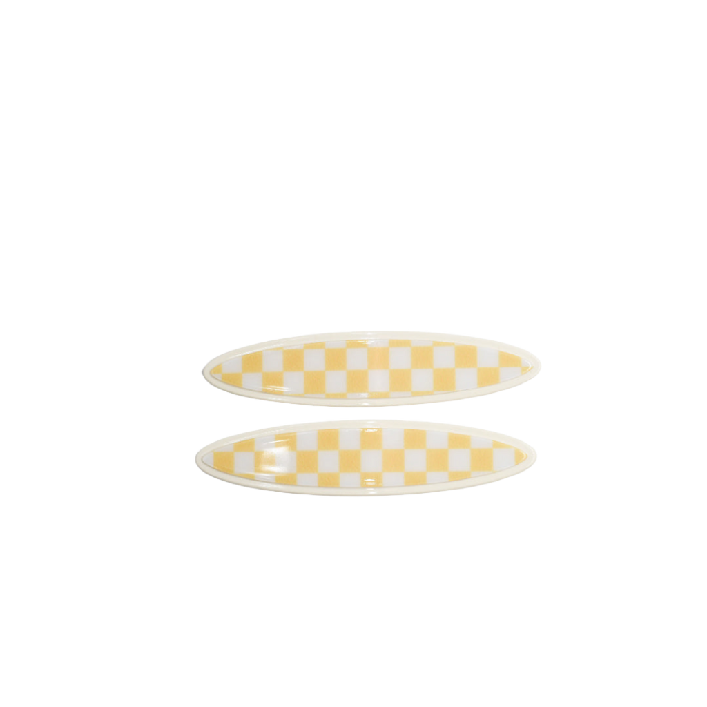Panache Maya Oval Clips - Lemon and White Checker